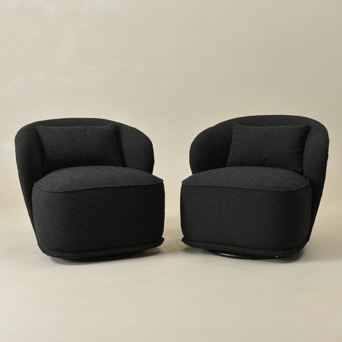 Laura Bouclé Swivel Barrel Chair - Black Swivel Accent Chair | Living Room Swivel Chairs | Kinwell Furniture | Best Swivel Chairs